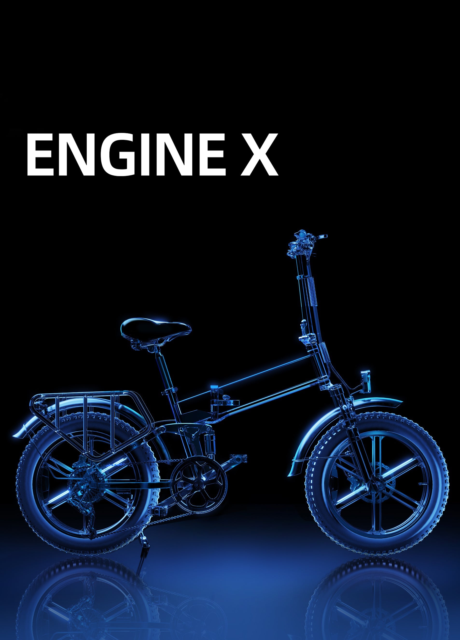 ENGWE Engine X e-bike illustration with a sleek design on a black background.