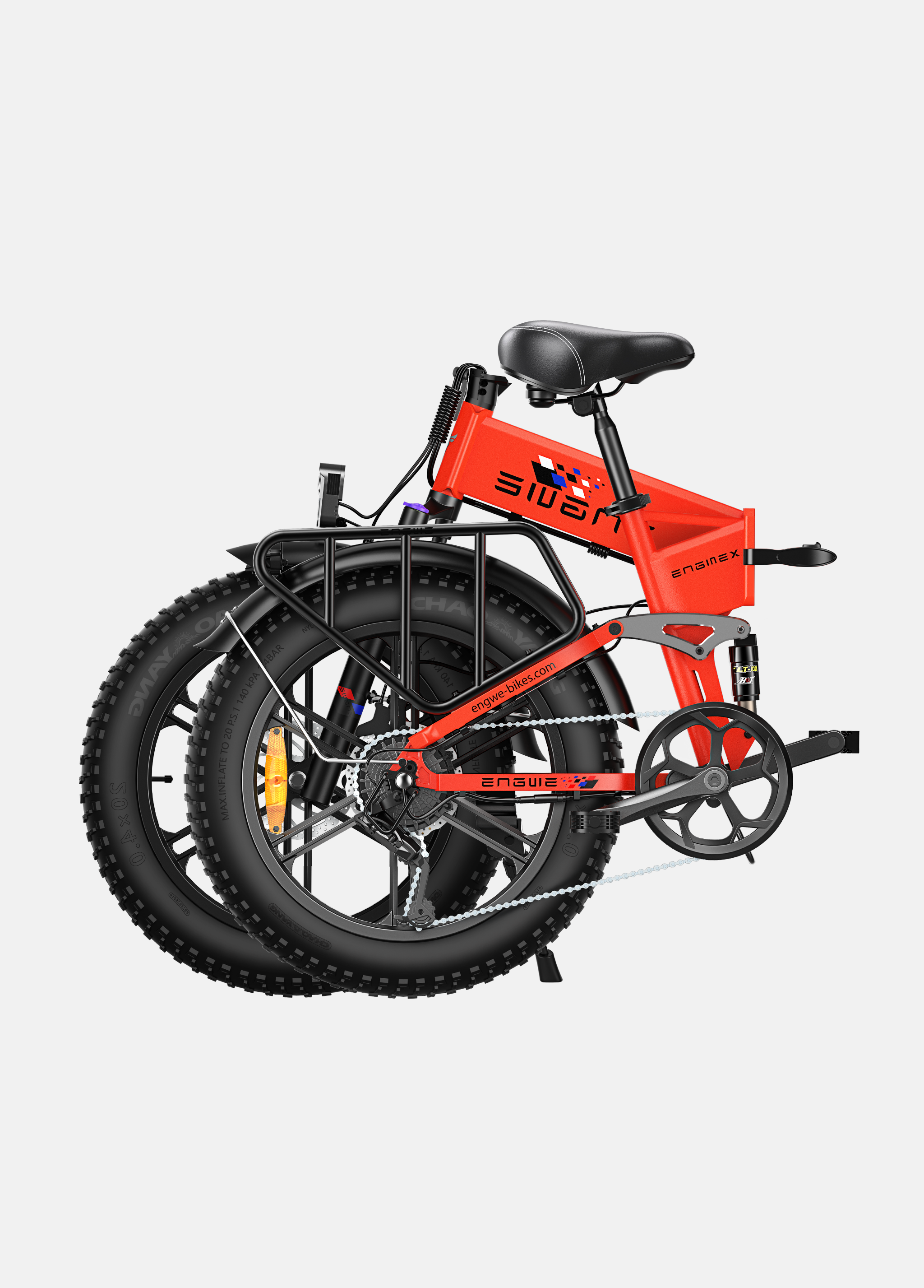 ENGWE Engine X folding e-bike with fat tires and a strong frame in vibrant red color.