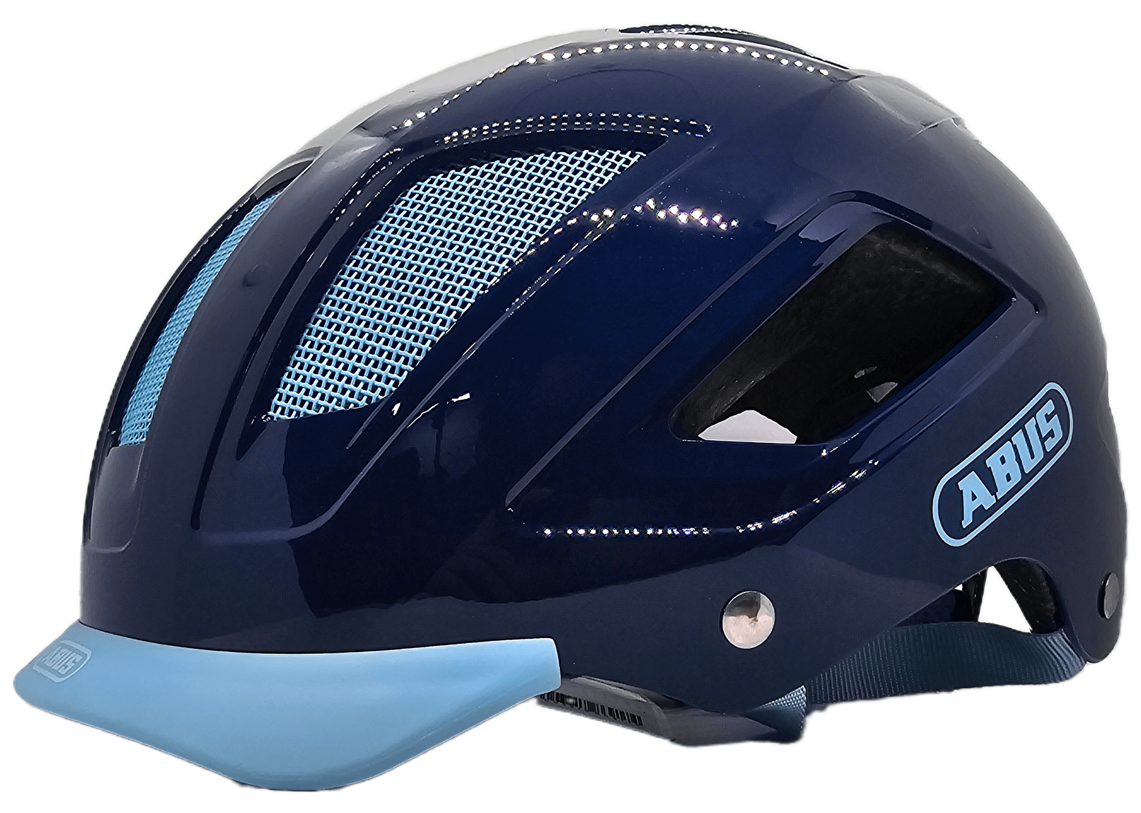ABUS Hyban 2.0 Helmet in navy blue, featuring ventilation openings and a stylish design for city cycling safety.