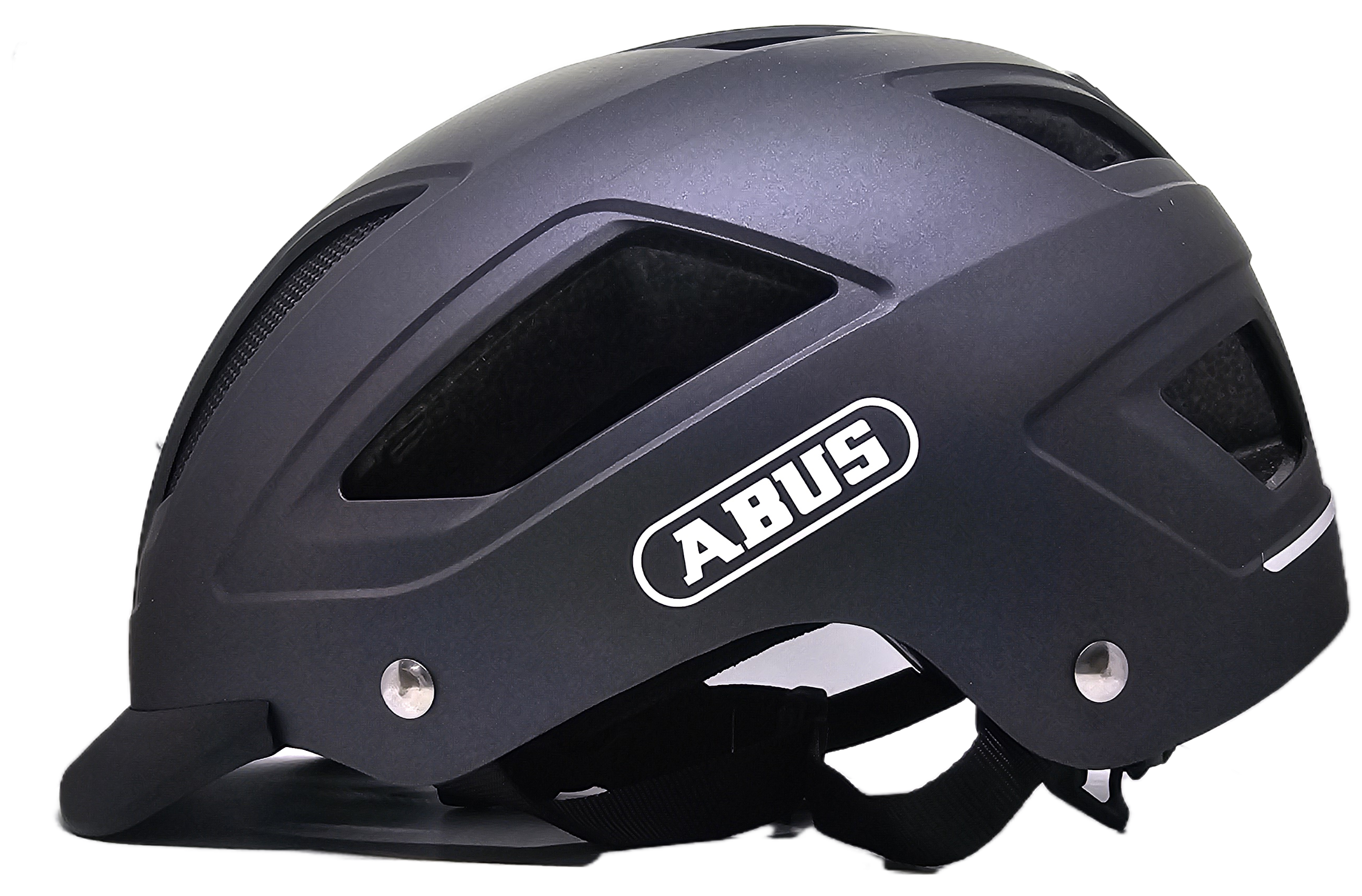 ABUS Hyban 2.0 Helmet in matte black profile view, showcasing design and ventilation features.