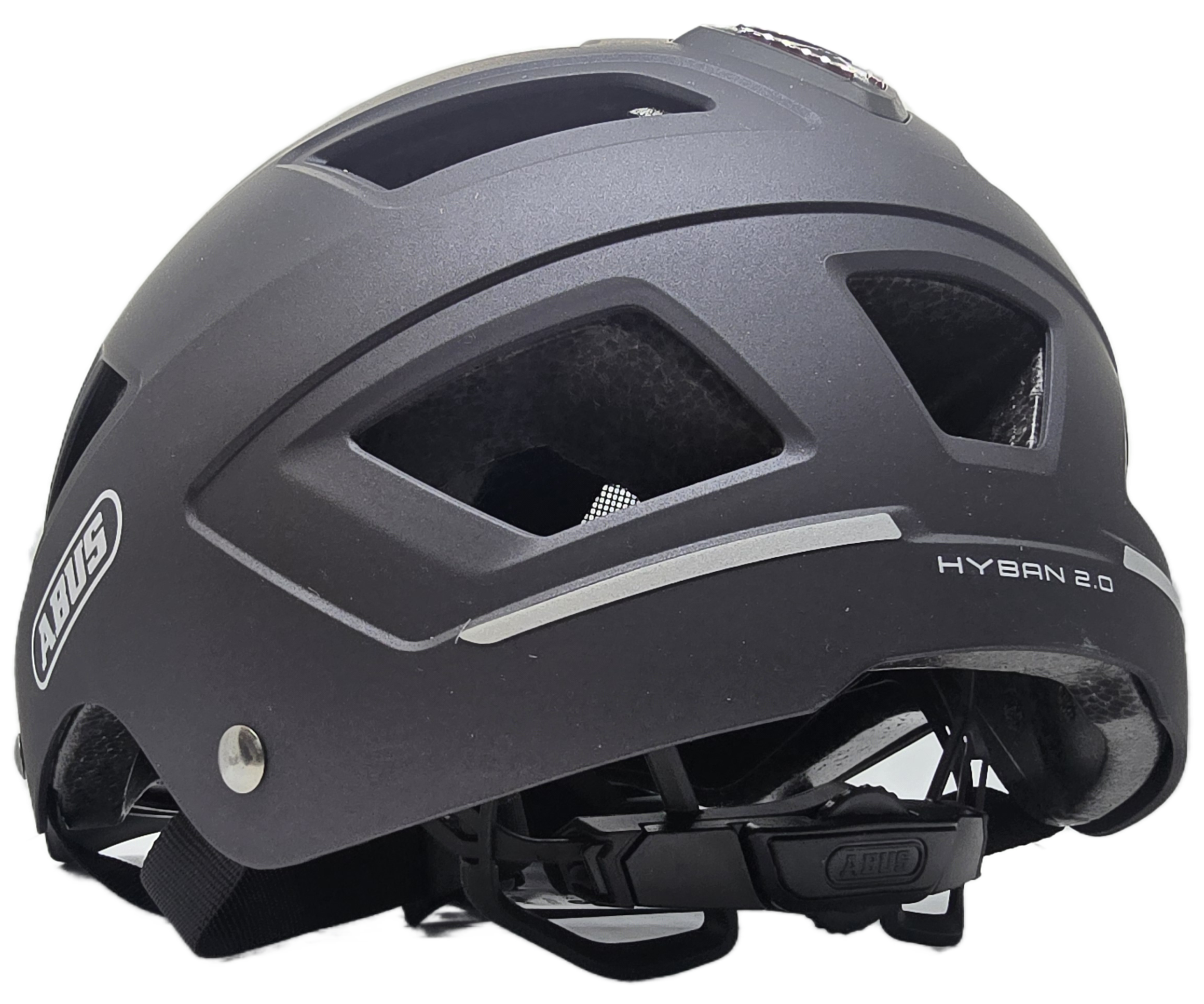 ABUS Hyban 2.0 Helmet - Side view showcasing ventilation design and safety features.