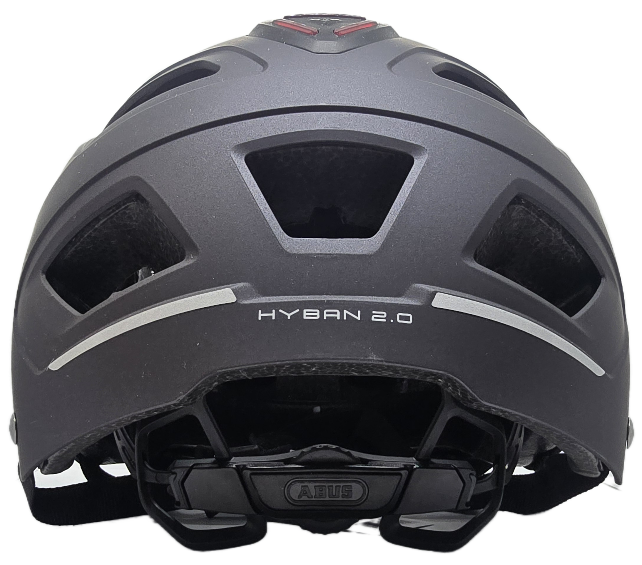Rear view of the ABUS Hyban 2.0 Helmet showcasing its ventilation and strap system.