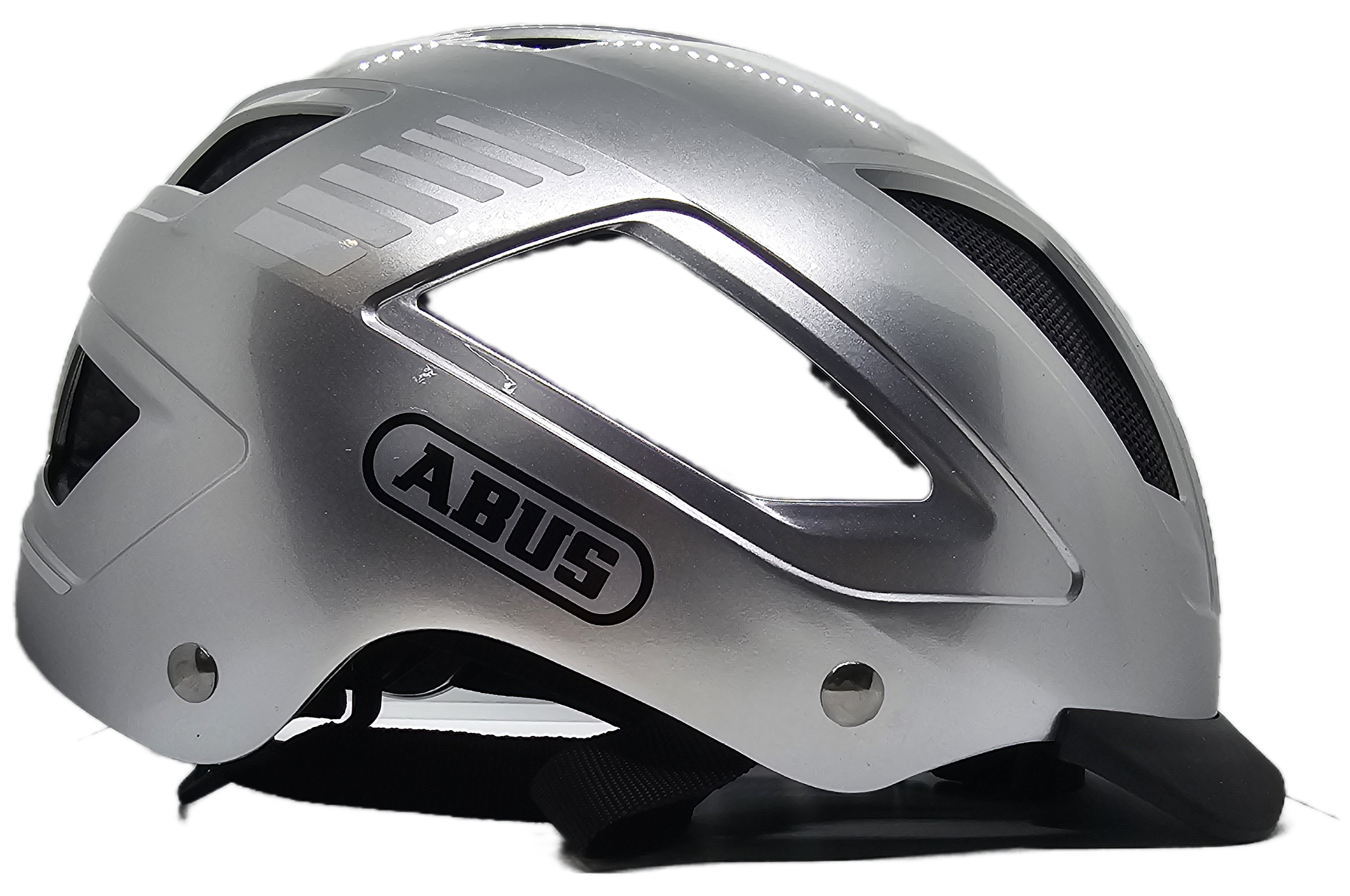 ABUS Hyban 2.0 Helmet - Medium / Large, silver color with ventilation openings for city cycling safety.