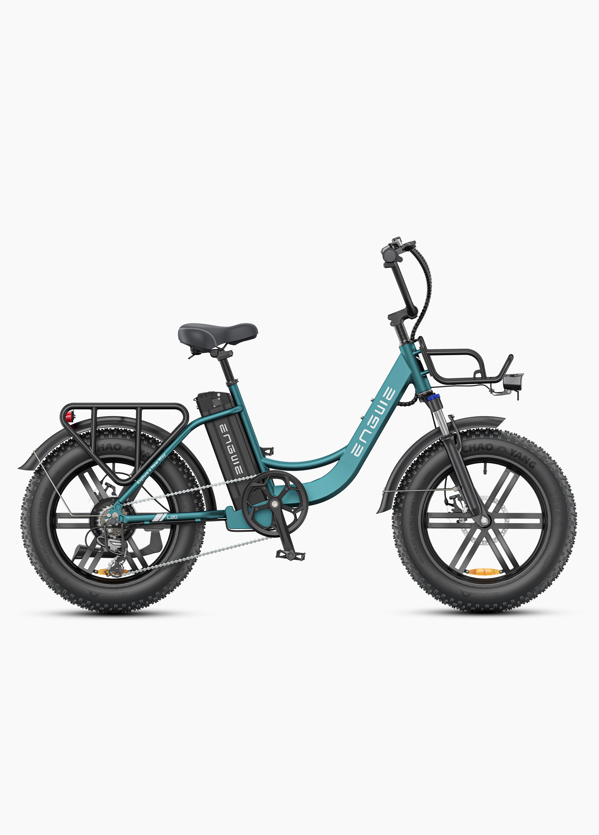 Engwe L20 Boost | Powerful Electric Fat Bike with 20-inch tires and battery for all-terrain riding.