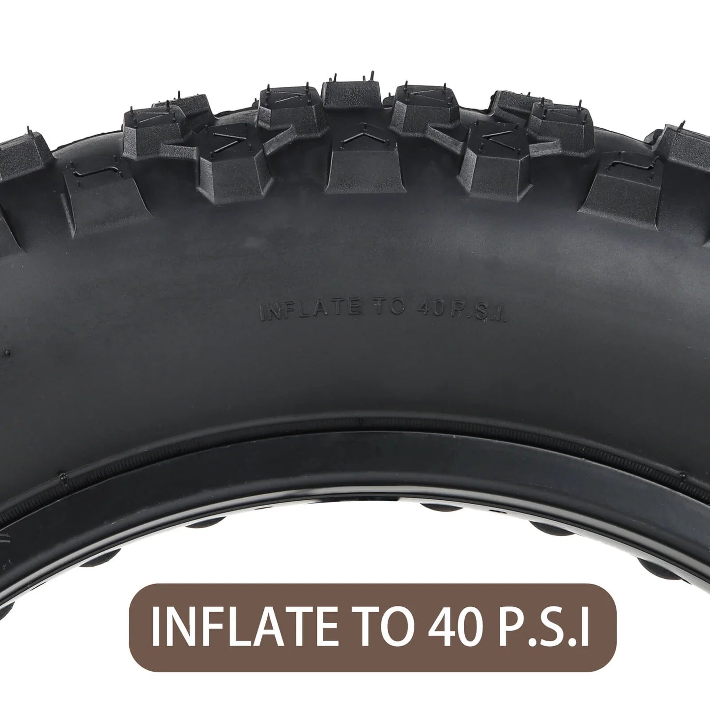 20 x 4 Rock Conqueror Heavy Duty Tire with inflation recommendation to 40 P.S.I