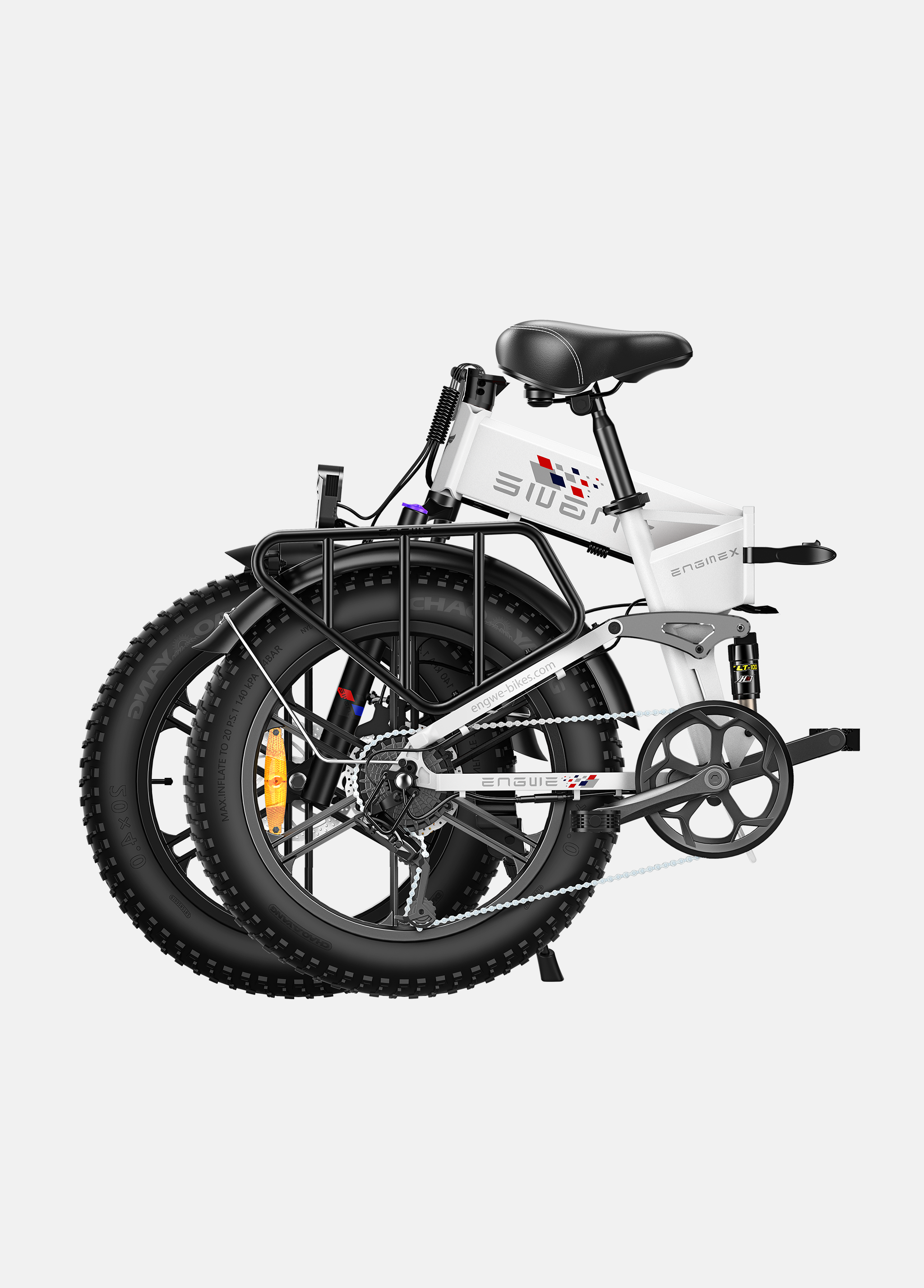 ENGWE Engine X folding e-bike with 250W power and fat tires, showcased in a compact design.