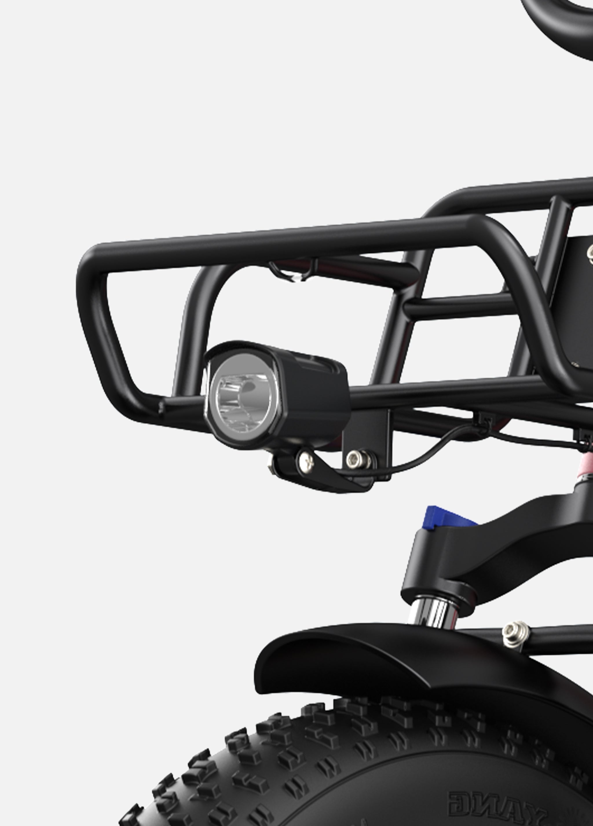 Close-up of the sturdy rear rack and light on the Engwe L20 electric bike.