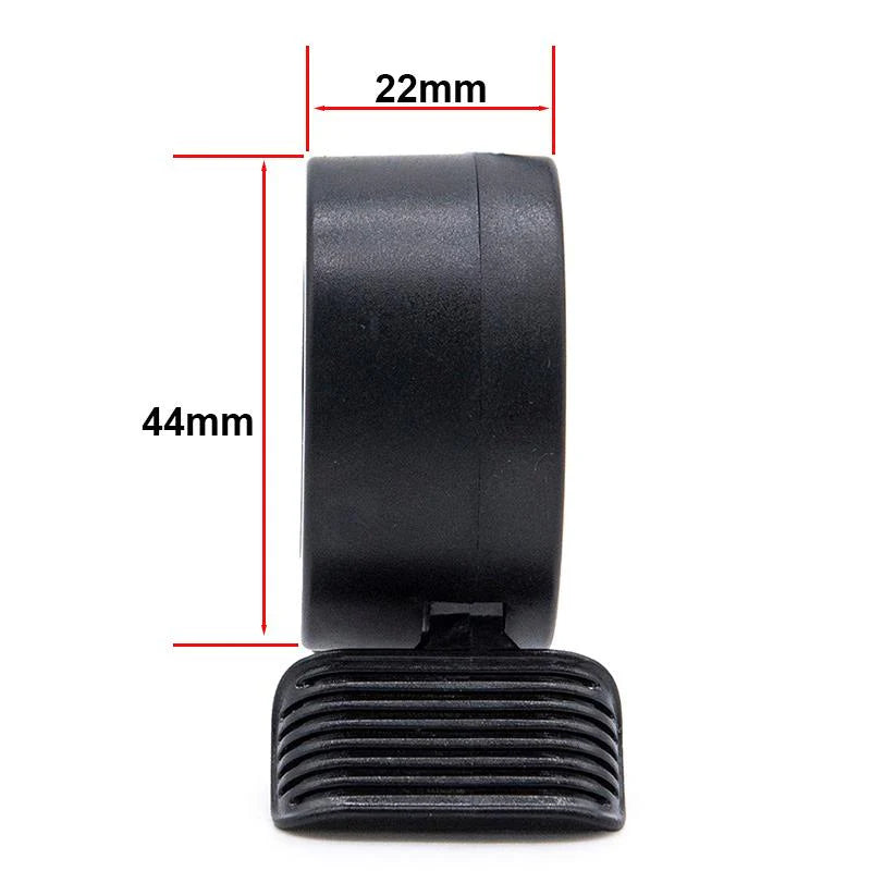 KuKirin G2 Pro Accelerator – Thumb Throttle with Ignition Button, showing dimensions of 22mm x 44mm.