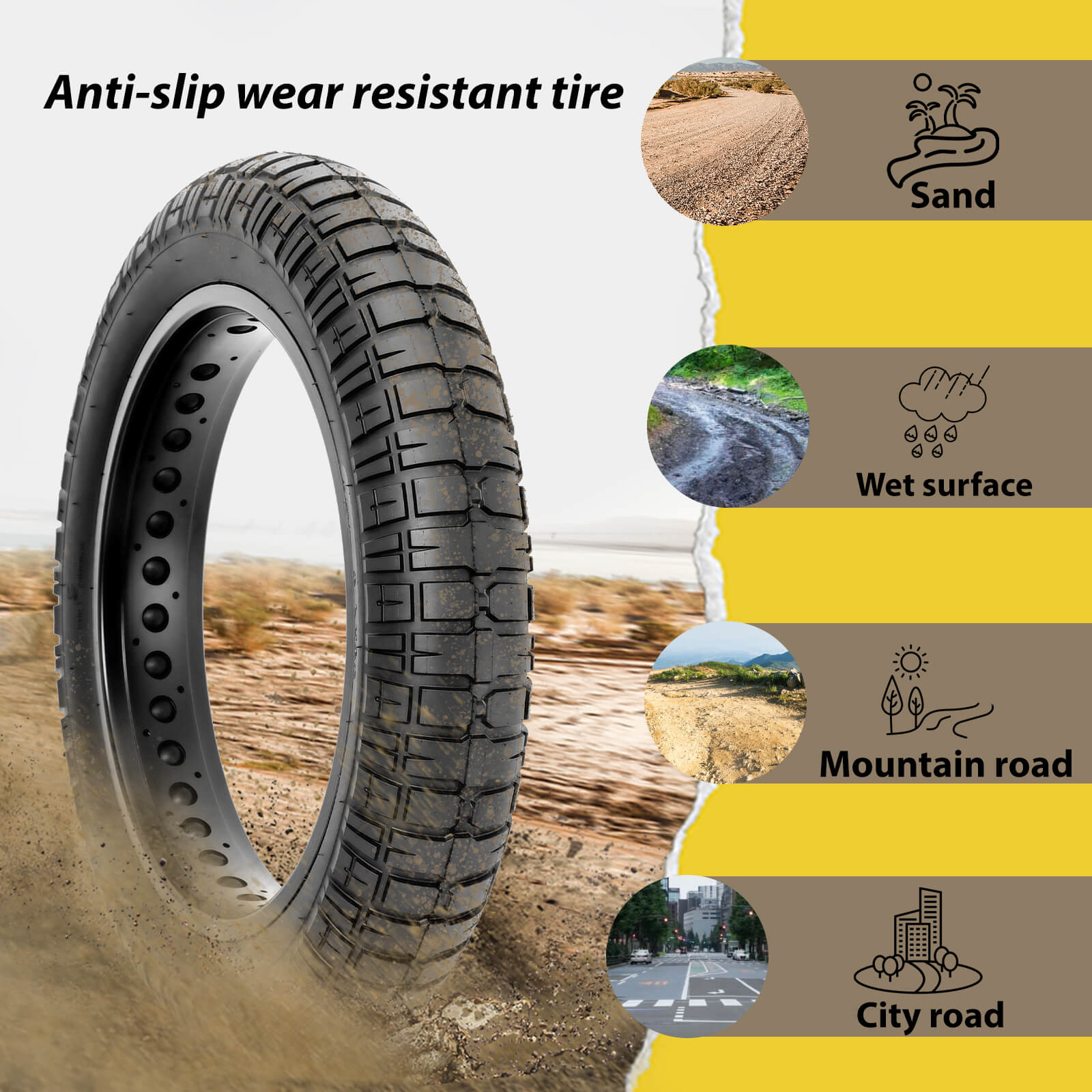 20 x 4.0 Fat Bike Heavy Duty Tire designed for sand, wet surfaces, mountain roads, and city roads.