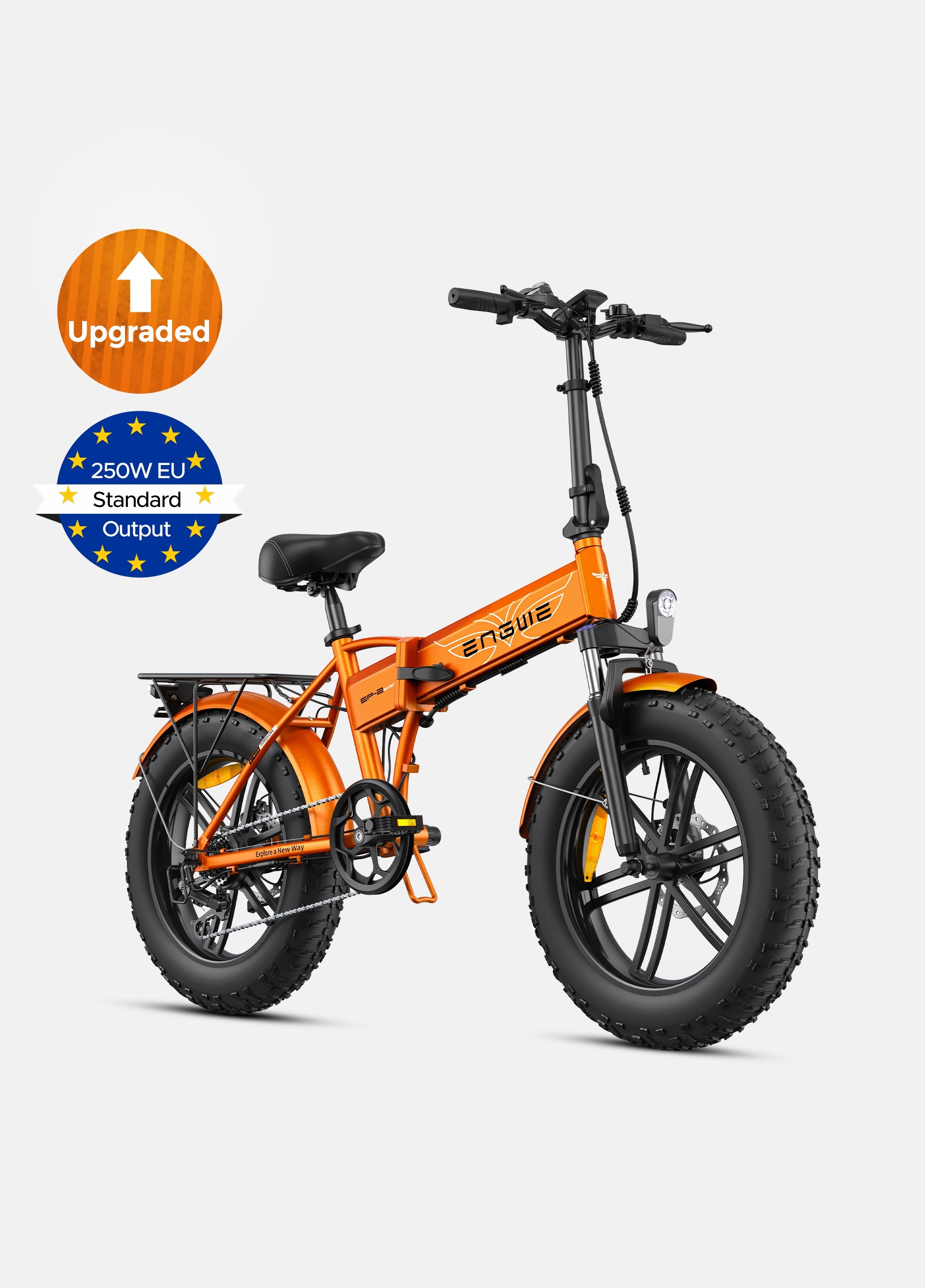 ENGWE EP-2 Boost electric bike in orange with upgraded features and 250W EU standard output.