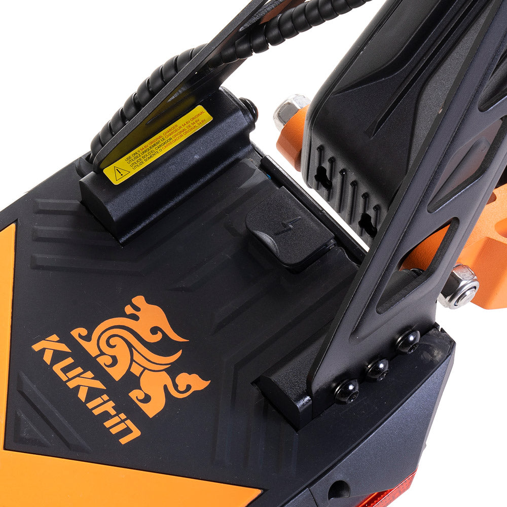 KuKirin G2 Max Electric Scooter close-up of the durable deck and branding for high-performance riding.