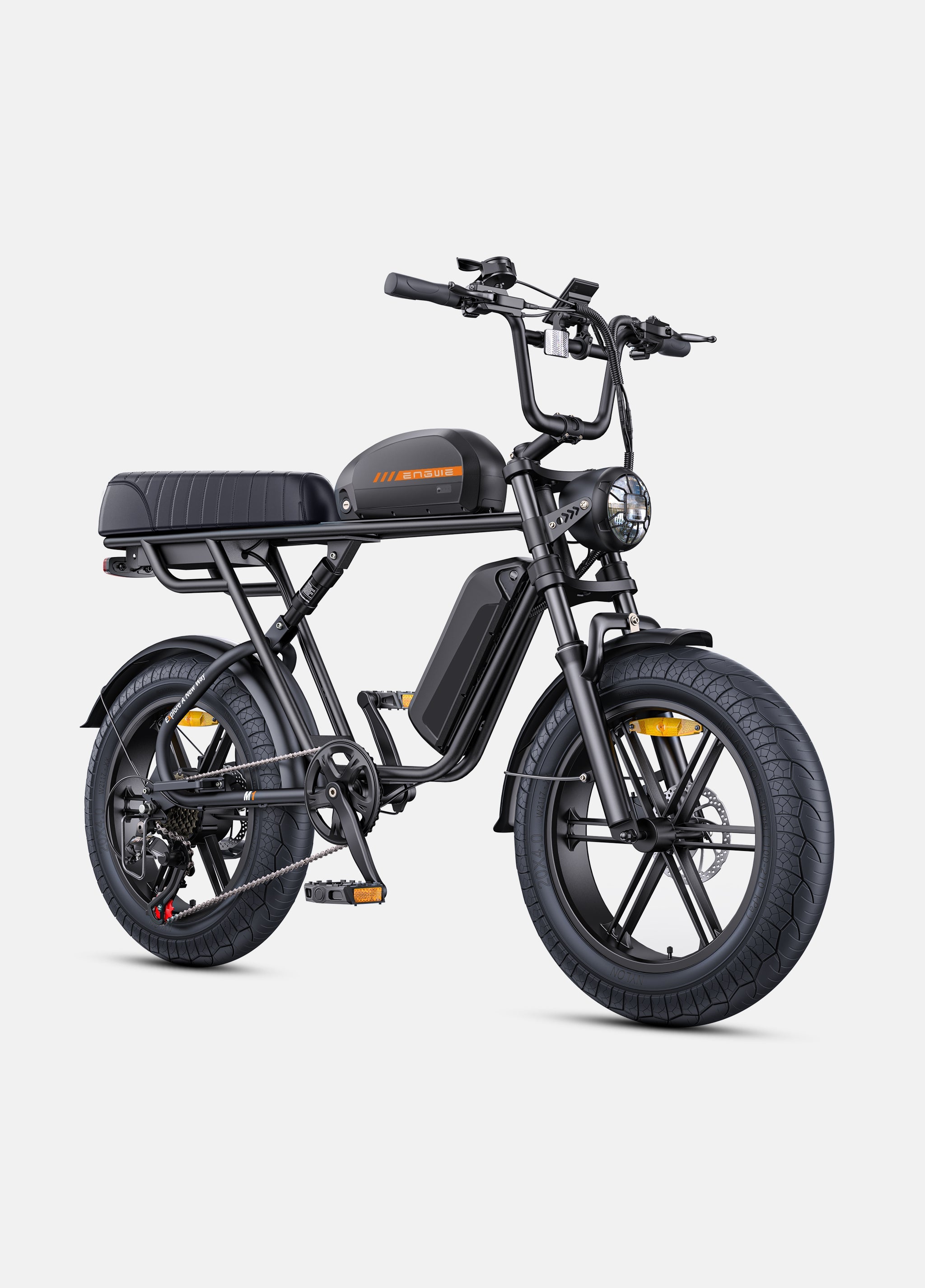 ENGWE M1 powerful e-bike with dual seats, safety features, and modern design.