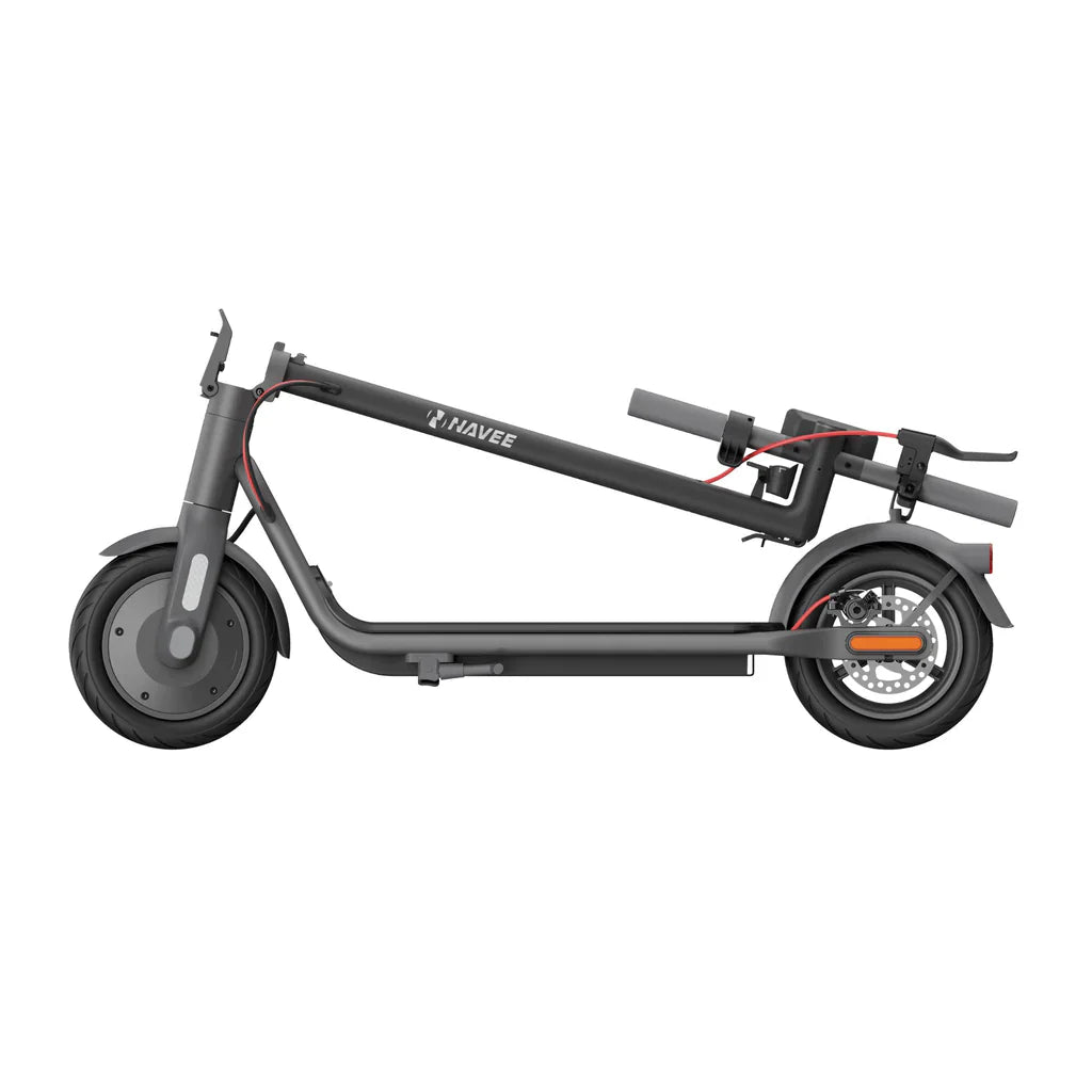 Navee V50 Electric Scooter in folded position showcasing its sleek design and compact build.