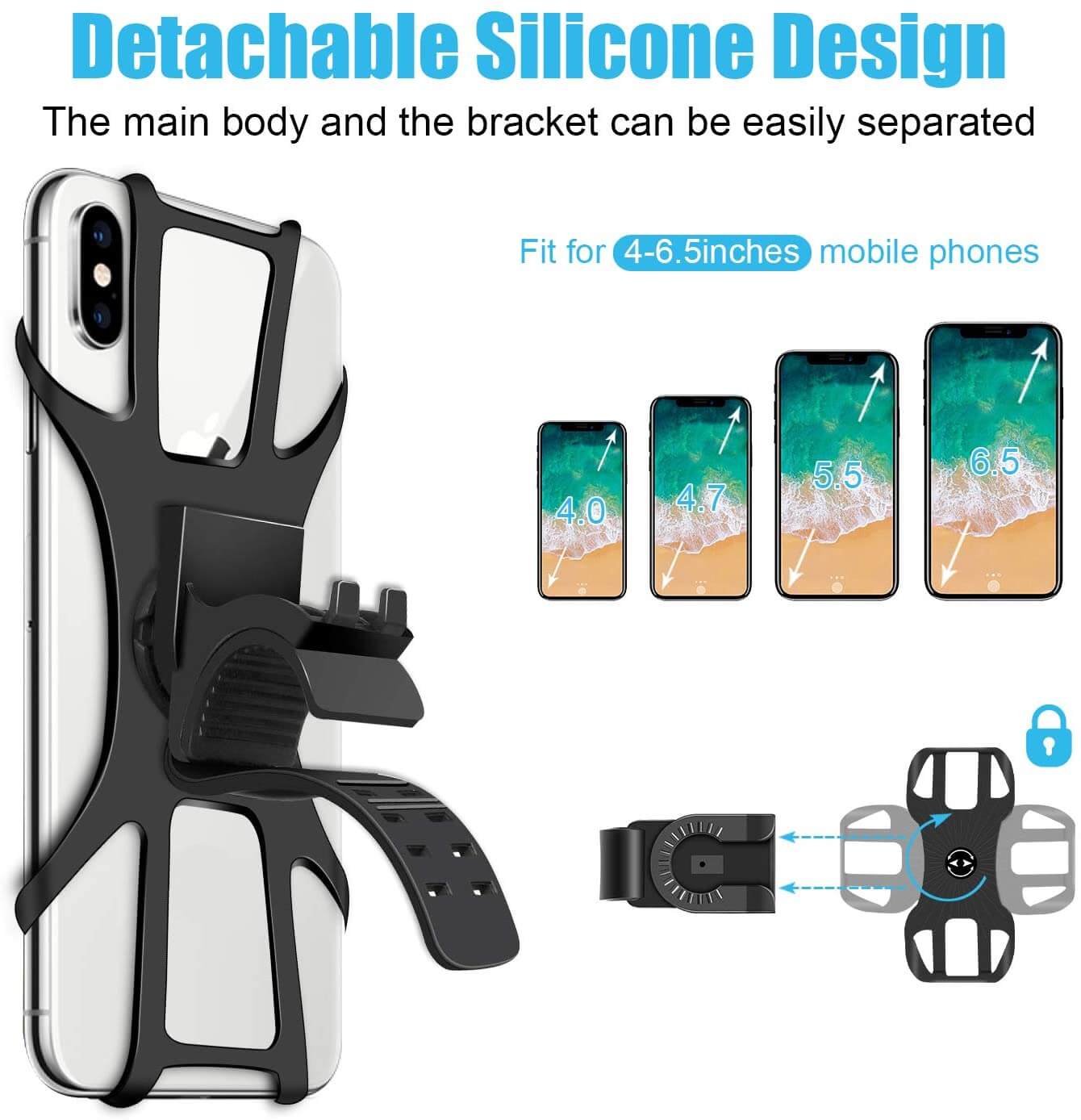 Universal Bike Phone Holder for 4" to 6.5" smart phones