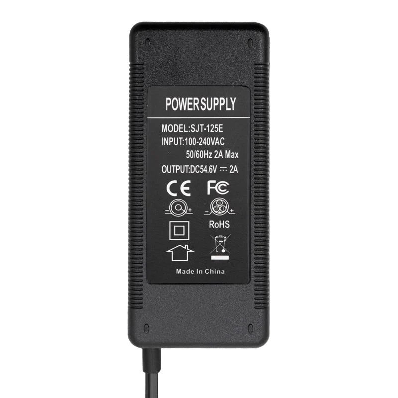 48V Charger (54.6 V) 2A DC connector 5.5 mm power supply with input 100-240VAC and output DC 54.6V 2A.