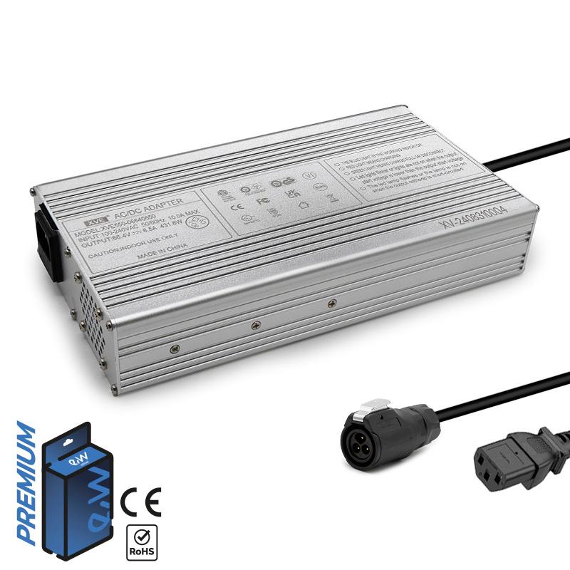 Charger 60V with LP16 connector, 66.4V output, 6.5A for electric vehicles, professional-grade power adapter.