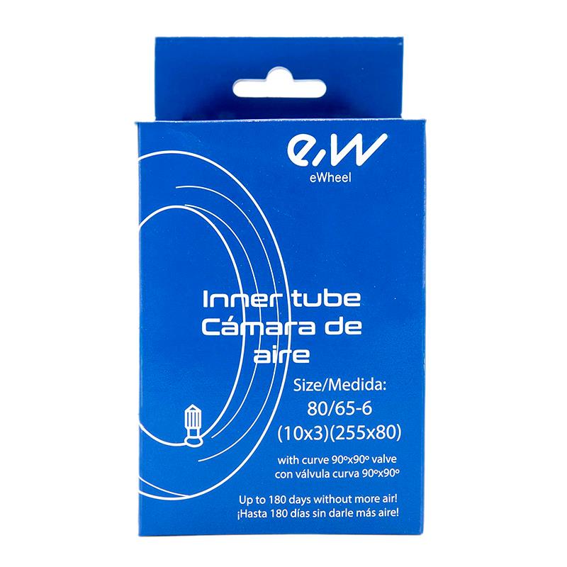 Inner Tube 80/65-6 VC 90° Ewheel product packaging with specifications and features displayed.