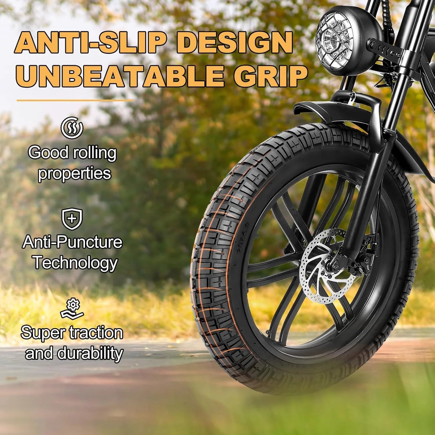 20 x 4.0 Fat Bike Heavy Duty Tire showcasing anti-slip design and superior traction features.