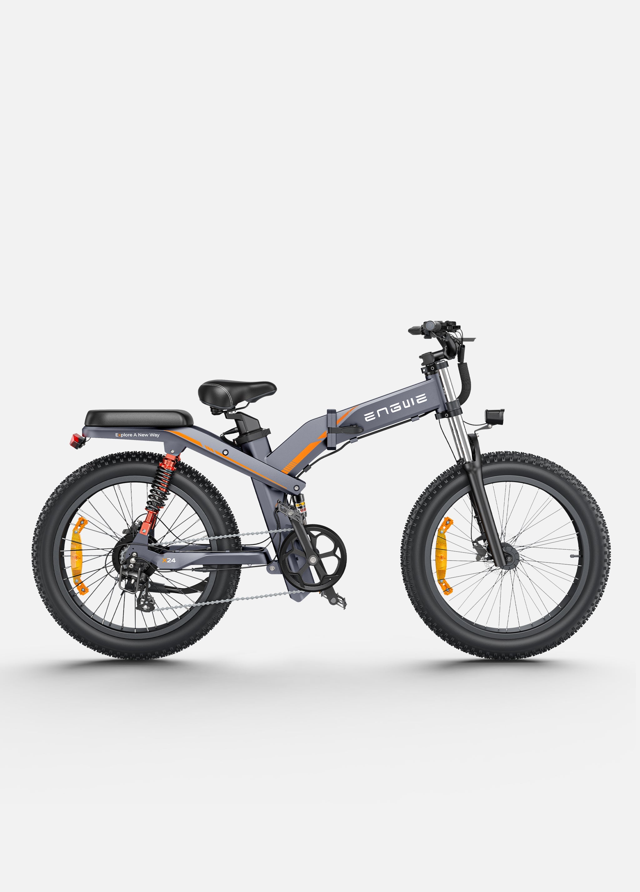 a gray engwe x24 folding electric bike