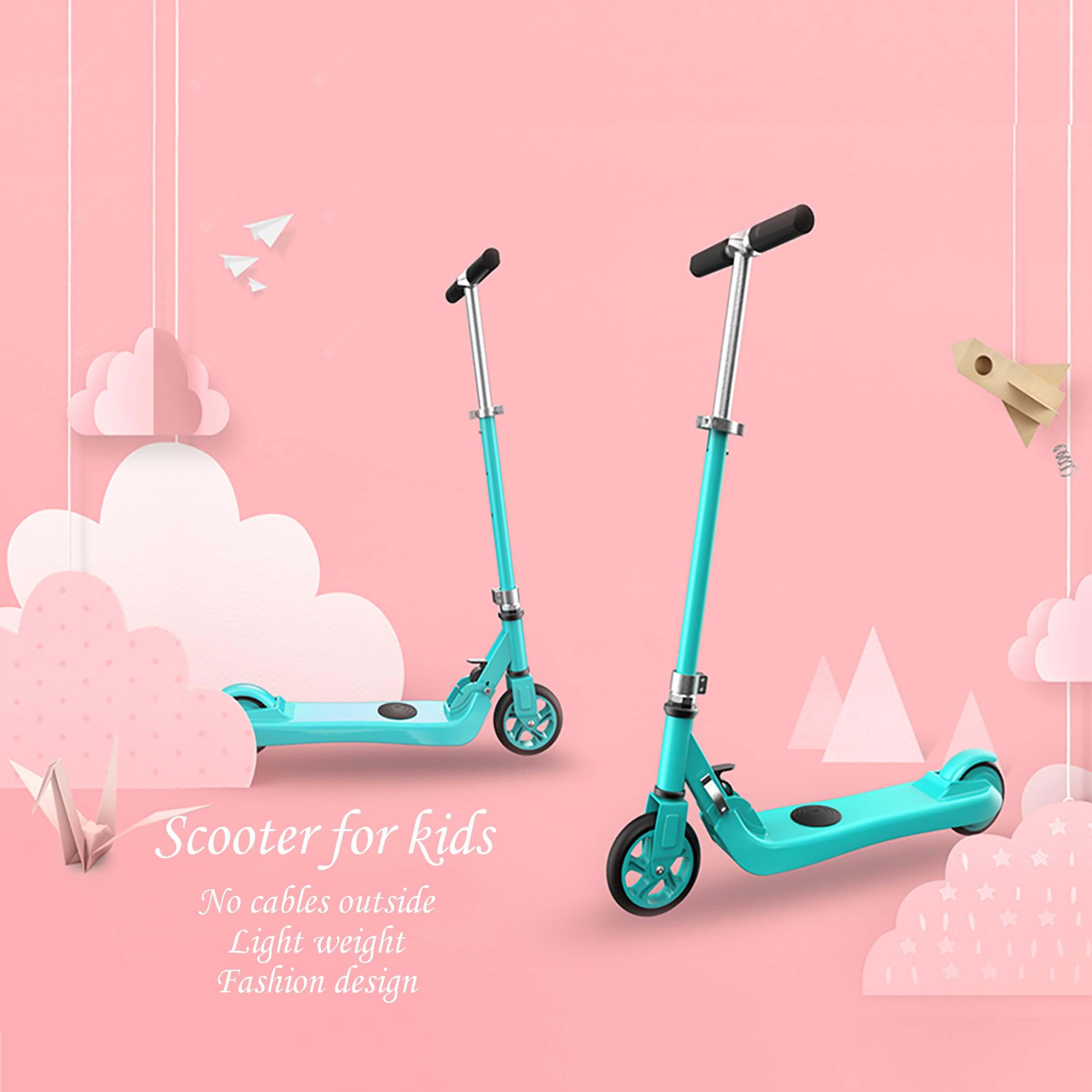 two side of an electric Kick Scooter for Kids Child Boy in Blue